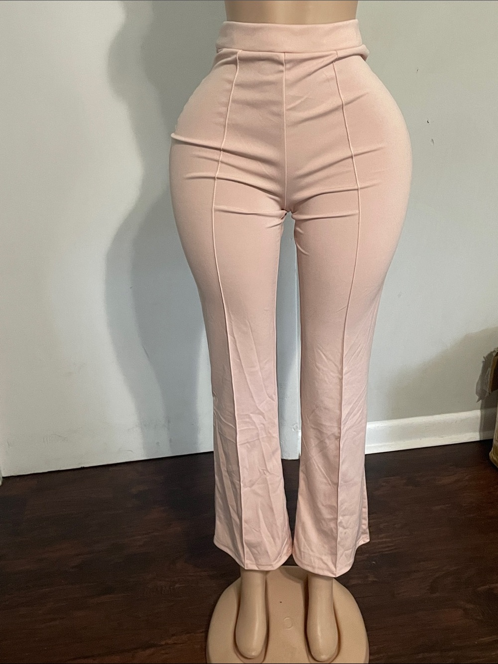 High-Waist Pale Pink Flared Seam Pants